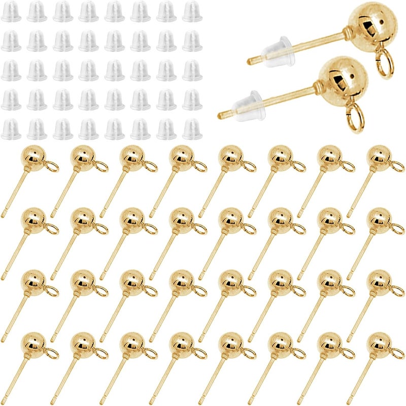 Oubaka 320Pcs Ball Post Earring Studs Set for Jewelry Making,120Pcs Round Ball Earring Posts Hypoallergenic Earring Posts Round Ball Ear Pin with 200Pcs Clear Earring Backs for DIY Jewelry Making(K Gold) - Image 1